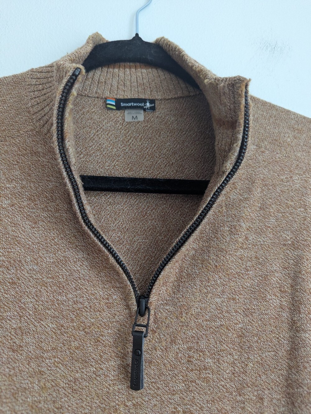 Mens Smartwool Sparwood 1/4 Zip Sweater Tan Merino Wool Blend - Picture 4 of 7